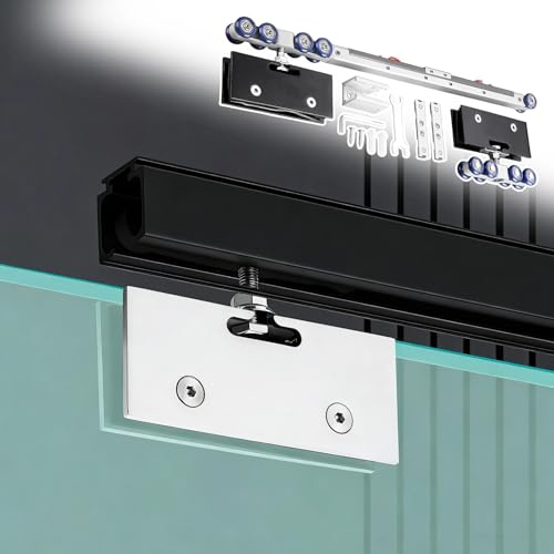 Binario per Porta Scorrevole Binario per Porta Scorrevole in Vetro 61, 91, 102, 122, 175, 198, 223 cm, Sistema di Ferramenta per Porte Scorrevoli in Vetro(Black,41in(104cm))