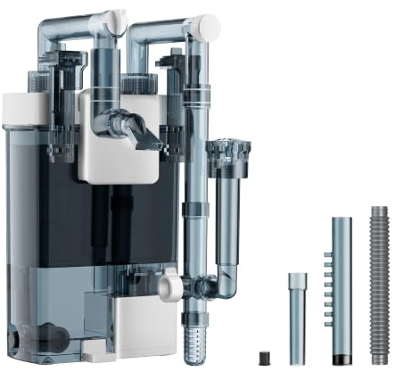 EVIEUN Filtro Acquario a Zainetto 300 L/H Acquari 19-38 Litri | Filtro per Acquario Con Flusso Regolabile, Skimmer Di Superficie, Filtrazione a 3 Stadi, Sistema Anti-Intasamento