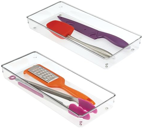 iDesign 52660M2EU Linus Besteckkasten Schubladeneinsatz für Besteck, Pfannenwender, Kleinkram - 2 Stück, 15,24 x 38,1 x 5,08 cm, Durchsichtig, Plastik, Clear