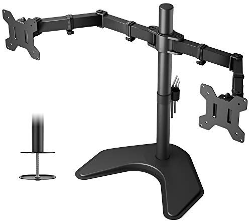 BONTEC Supporto Doppio Monitor per Schermo da 13-27, Supporto autoportante da scrivania per 2 monitor LCD LED, VESA 75x75mm e 100x100mm, Max fino a 10kg