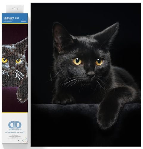 DIAMOND DOTZ DD5.001 - Original 5D Diamond Painting Set Mitternacht Katze, Kreativset mit 4.389 Diamant Mosaiksteinen, Malset ca. 36 x 28 cm, DIY Komplettset für Erwachsene und Kinder ab 8 Jahren