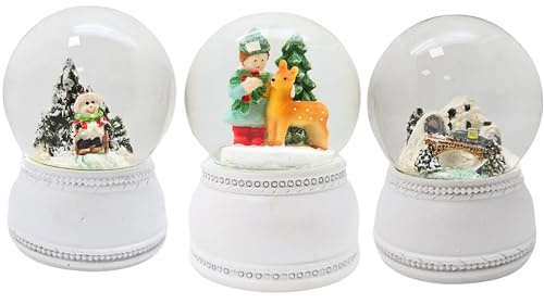 3er Set süße Mini-Schneekugeln Winter und Schneemann mit Weihnachtsmütze mit weiß Sockel, Durchmesser 45mm | kleine Luftblase | 2-263-264ac
