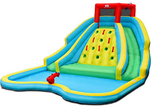 COSTWAY Aufblasbare Hüpfburg mit Zwei Wasserrutschen Kletterwand und Wasserkanone, Spielpool Wasserspielcenter Rutsche, Wasserpark Planschbecken 452 x 366 x 229 cm (nur Hüpfburg)