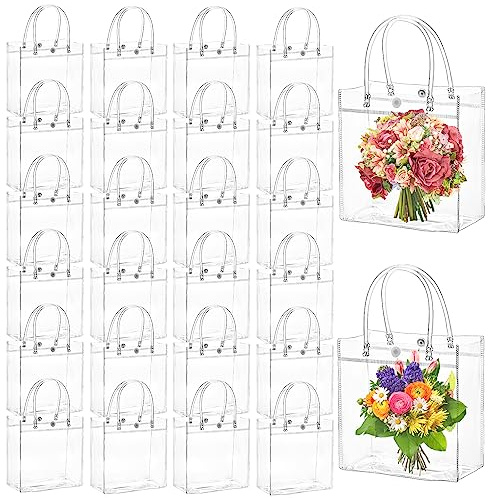 ZENFUN 80 Pack Durchsichtige PVC Geschenktüten mit Henkel, Wiederverwendbare Transparente Kleine Wickeltaschen für Partygeschenke, Hochzeit, Shopping Einzelhandel, 15x16x7CM