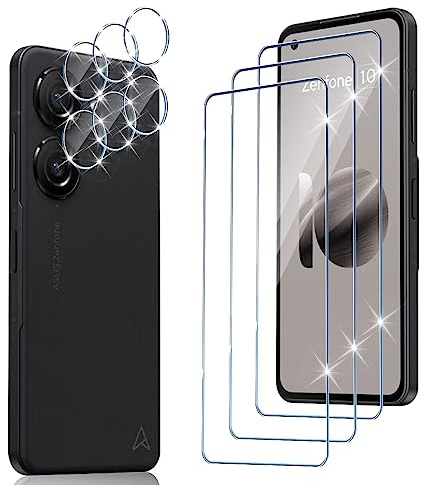 Wonsoso Schutzfolie Kompatibel für ASUS Zenfone 10 für Panzerglas, 3 Stück 9H Härte Schutzfolie 3 Stück Kamera Panzerfolie, Anti-Bläschen, Anti-Kratzen, Ultra HD Displayschutzfolie Panzer Schutz Glas