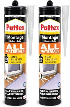 Pattex Montagekleber All Materials, stark haftender Alleskleber, Kraftkleber für innen & außen, Kleber für saugende und nichtsaugende Materialien, 2 x 450g