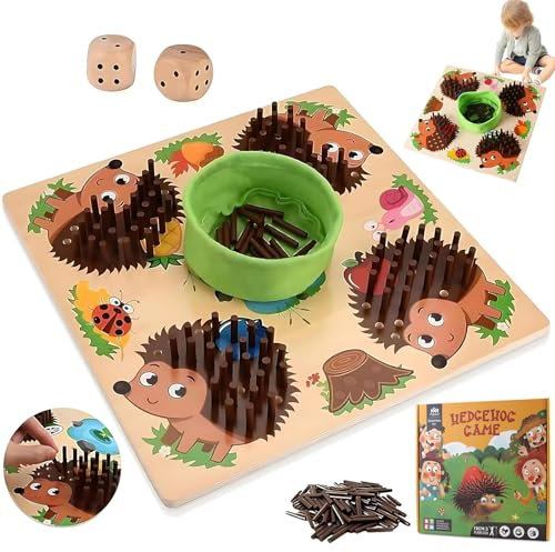 Igel Steckspiel Holz,Montessori Spielzeug,Mathe Feinmotorik Spiel & Zählspielzeug,Igel Steckspiel Pädagogisches Sensorisches für Kinder, Montessori Lernspielzeug Brettspiel mit Würfeln ab 3+ Jahre