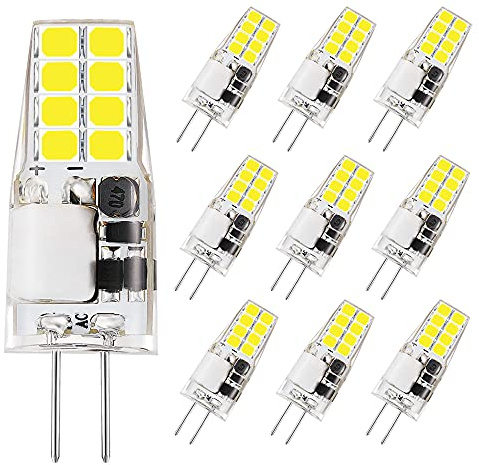VINBE G4 LED Lampen,3 W, entspricht 35 W Halogen lampen, 12 V AC/DC, 350 Lumen, flackerfrei, nicht dimmbar, G4 sockel, weiß (6000 K, 10 Pcs)