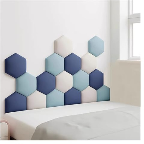 Wzmazingly 17 Stück Polsterpaneel Wand, Hexagon Selbstklebend Kindergarten Dekor Wandpaneele, 3D Anti-Kollisions Wandmontage Bett Kopfteil Wandpolster (Color : E, Size : 120x70cm)