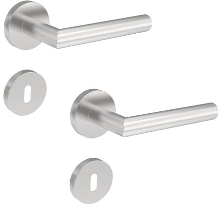 KARATINTLDrückergarnitur Edelstahl,Türklinke,L-Form,Rund-Rosette, Türbeschlag für Zimmertüren (Rund-BB Buntbart)