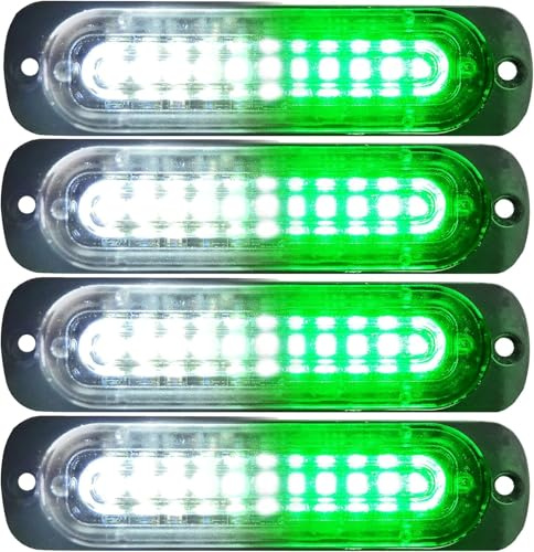SHANJIA Spia di Emergenza Super Luminosa, LED Ultra Slim Strobe 4.4-Inch 4Pack 10LED Luce Laterale per Camion12V-24V LED Luce Stroboscopica di Emergenza per Rimorchio Camion Caravan (Verde-Bianco)