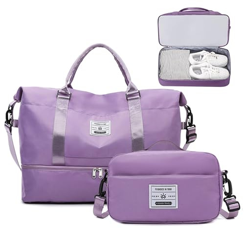 JXCTNNU Borsoni Borsone da Viaggio Donna Borsa Palestra Bagaglio a Mano Sportiva Tote Gym Borsa Ospedaliera Capacità Grande Impermeabile Pieghevole per Uomo e Donna (Viola Chiaro)