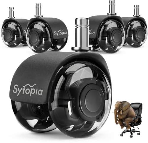 Sytopia 5er Set Rollen für Bürostühle, Perfekte Leise Gummirollen für Bürostühle, Rollen für Hartboden, Parkettböden (Schwarz, Nicht für 1KEA)
