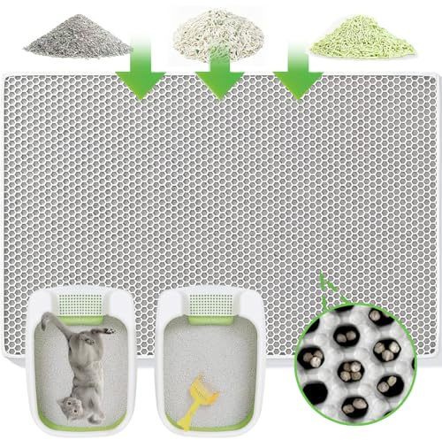 Large Cat Litter Mat, 90×60 Cm, Double-Layer Honeycomb Design, Eva Material Cat Litter Tray Mat, Waterproof And Non-Slip Bottom, Soft On Paws, Washable, Grey