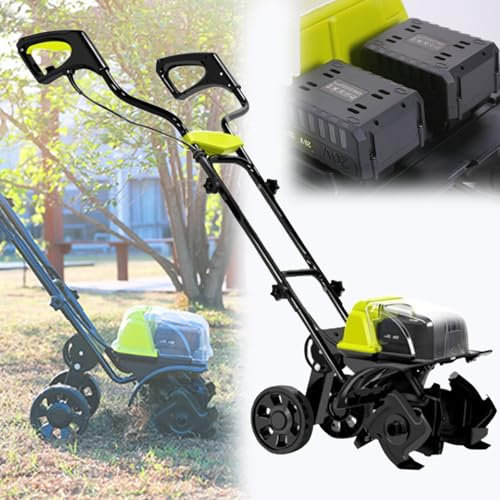 Garden Electric Tiller, Tilling Width 36cm/14.2in and Tilling Depth 18cm/7.1in, 4ah Battery Charger Included, Electric Hoe Powerful Garden Soil Electric Hoe for Garden