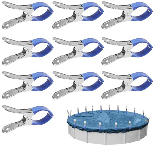 10 Piezas Metálicas para Cubierta de Piscina con Protección Azul | Pinzas metálicas de alta presión con protección para cubiertas de piscina, lonas, invernaderos y fondos fotográficos