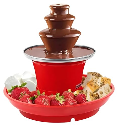 Chokladfontän, 3 våningar, chokladfontän med varm smältburk, elektrisk chokladfontän, röd chokladfontän, varmhållningsfunktion för brunch, jul, fester