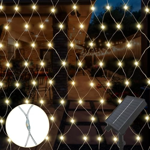 HoldOneLight 2 x 3 m, 192 LED, Solar-Lichtvorhang, Lichterkette, warmweiß, dekorative Beleuchtung für drinnen und draußen, Weihnachten, Hochzeit (192 LED, warmweiß, 8 Leuchtmodi)