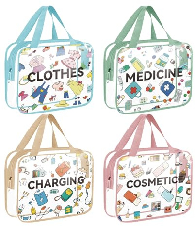 Borsa Trasparente Per Trucco Set di 4 Borsette Impermeabili per Toeletta | Borsa Per Trucco Con Scomparti Per Donne E Ragazze, Per Conservare Prodotti Bellezza In Viaggio