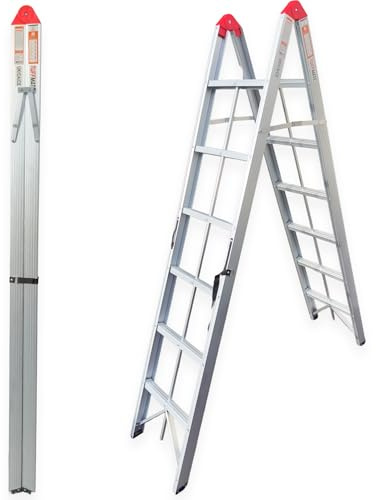 Folding 6 Step Ladder Unique Folding Design Folds In Half To Make It Easy To Transport 2m - 6 Treads Aluminium TUFFMATE