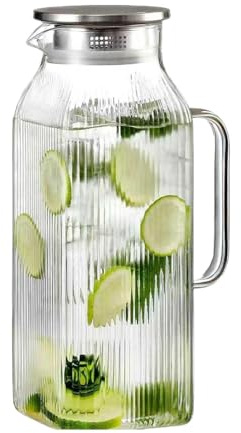 Jarra De Vidrio | Recipiente de 2 litros transparente grande y grueso con asa - Botellas de vidrio para zumo | para, Cocina, Bebidas, Hogar, Camping, Picnic, Verano
