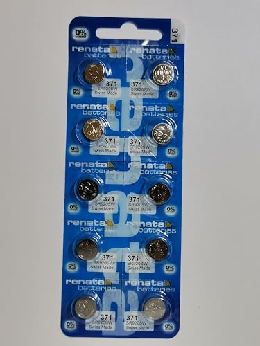 Renata 371 Batterie non rechargeables, montre, simple, portable, 40 mAh, Oxyde d'argent 1,55 V, SR69, à Sommet Plat, 10 pack, 10