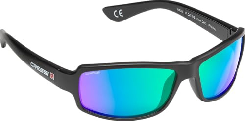 Cressi Ninja Floating, Occhiali Galleggianti Sportivi da Sole Polarizzati con Protezione UV 100% Uomo, Nero/Lenti Specchiate Blu, Taglia Unica
