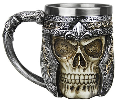 BXT Novelty Decorative Skull Mug Cup Tankard Stainless Steel Gothic Coffee Tea Drinking Cup for Halloween Christmas Birthday (Skull Mug-B)
