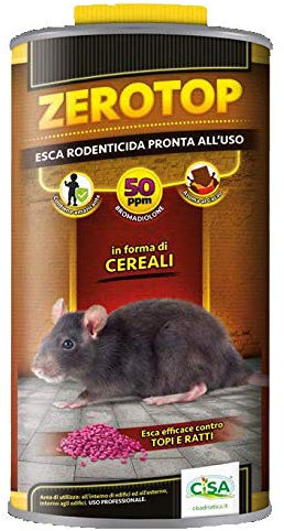 Sonori Cisa ZEROTOP Grano Cacao Esca per Topi Pronta all'Uso Aromatizzata al Cacao Barattolo 1,5 kg