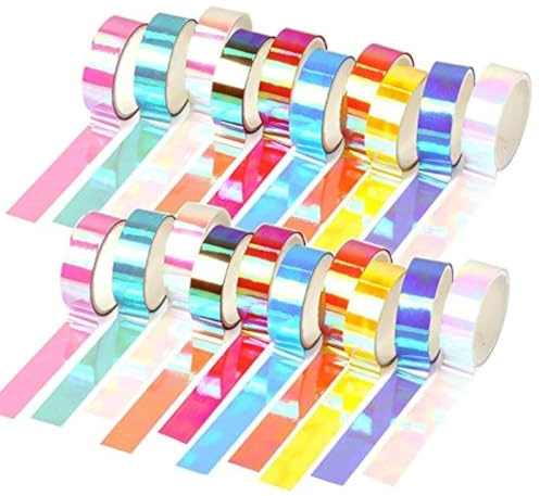 Phantomon Holographic Washi Tape Craft Tape Set 20 Roll Wide Decorative Rainbow Tape for Art, Scrapbook, Solid Wash Tape Kids Tape (Assorted)