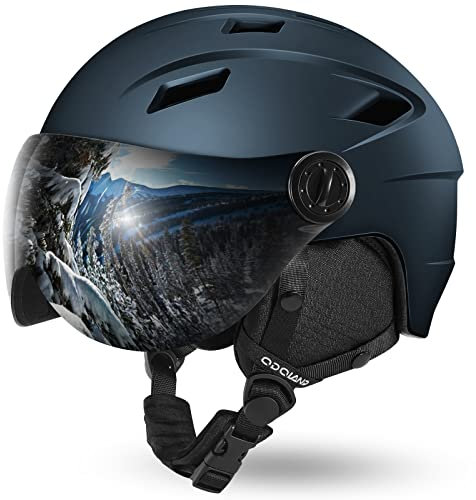 Odoland Casco da Sci Integrale con Visiera, Casco Sportivo per Uomo e Donne, Casco da Snowboard con Maschera UV 400 Proteczione e Antivento, Casco per Sport Invernali, Blu, L
