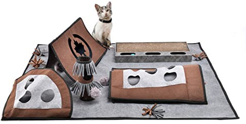 CanadianCat Company | Katzenspielteppich Coleen, Intelligenzspielzeug für Katzen, interaktive Beschäftigung für Katzen Spielteppich, Spielmatte, grau/braun, 110 x 90 cm