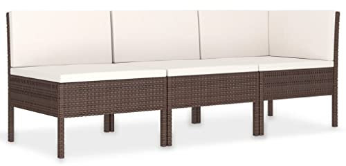 vidaXL Gartenmöbel 3-TLG. mit Auflagen Lounge Sofa Garten Garnitur Sitzgruppe Sitzgarnitur Gartenset Gartensofa Ecksofa Poly Rattan Braun