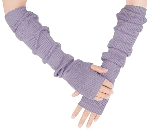 Farlenoyar Warm Cashmere Long Arm Gloves for Women Cozy Winter Fingerless Soft Arm Warmers, Ideal for Sleeveless Tops, Great Holiday Gift (Light Purple)
