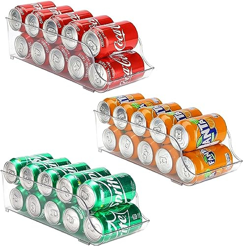 Puricon 3 Pcs Can Fridge Dispenser Organizer, Fridge Storage Drawer Organiser Canned Food Storage Tray Organiser Tin Can Holder Container Storage Bin