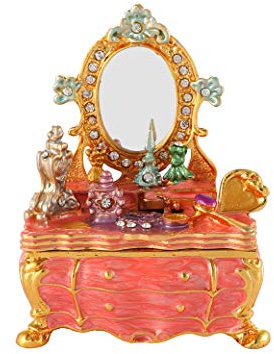 QIFU Dressing Table Pink Furniture Hand Painted Enamel Jewelry Trinket Box with Hinged Unique Gift for Family