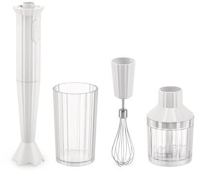 Alessi Plissé MDL10SW/US - Frullatore a immersione con caraffa graduata, frusta e tritatutto in resina termoplastica, US Plug ‍200W, Bianco