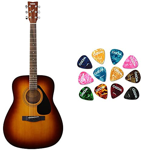 Yamaha F310 TBS Westerngitarre braun sunburst – Hochwertige Dreadnought-Akustikgitarre – 4/4 Gitarre aus Holz & CASCHA Guitar Picks 12er Set - Guitar Pick Set 12 Stück