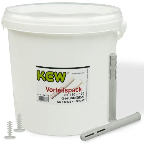 KEW Gerüst-Dübel GD - Langschaftspreizdübel mit Drehsicherung und Stopfen mit Lamellen - GD 14x135 + GST 14x40-150+100er-Set