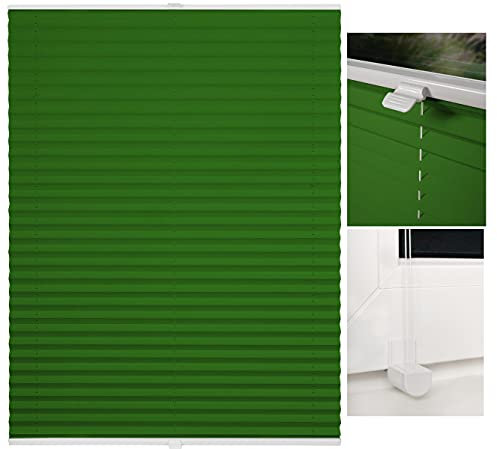 metablo Plissee ohne Bohren Klemmfix Faltrollo Jalousie Plisseerollo Sichtschutz und Sonnenschutz Blickdicht lichtdurchlässig Rollo für Fenster & Tür Grün 45x130 cm