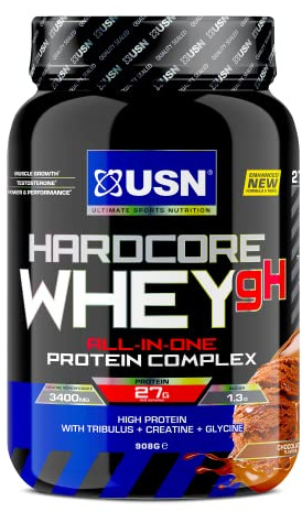 USN Hardcore Whey Protein Powder Chocolate 908 g: All-in-One Protein With Creatine Monohydrate, Glycine and Tribulus for Performance Workouts & Lean Muscle Growth