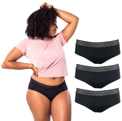 SELENACARE Periodenunterwäsche Hipster (3er Multipack) - Menstruationsunterwäsche für Damen, waschbar, 100% vegan, nachhaltig, 25ml Aufnahme, schwarz, Größe L (EU 40/42)