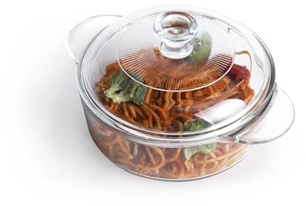 HUSANMP Cacerola Redonda de Vidrio con Tapa, fuente para hornear con tapa de vidrio, Molde para hornear de vidrio resistente al calor (1L)