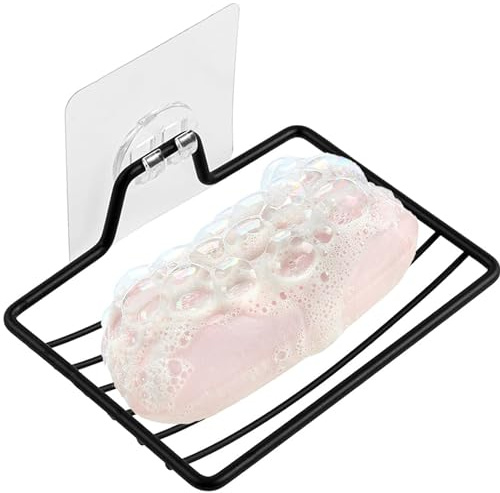 XFLYP Seifenschale mit Abfluss, Seifenschale aus Edelstahl mit Wandhalterung, Einfache Reinigung, Hält Seifenspender Trocken für Küche und Badezimmer (Schwarz)