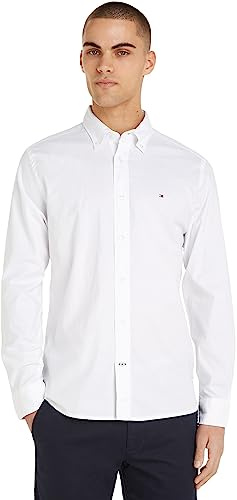 Tommy Hilfiger Herren Hemd Core 1985 Flex Oxford Langarm, Weiß (White), S