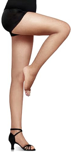 Fohevers, calze a rete con punta aperta da donna, collant a rete a maglia di recinzione, pantaloni a rete per danza, Caff, Taglia unica