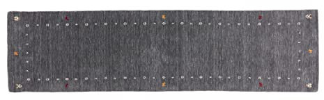 RUG PRINCE Wollteppich Gabbeh Muti 80x400 Handgewebt Läufer Schwarz Einfarbig Handarbeit
