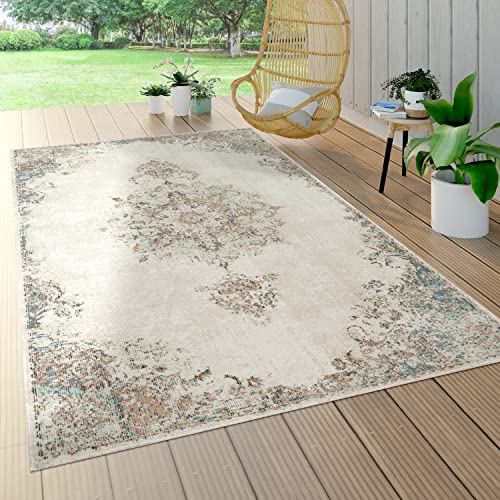Paco Home Outdoor Teppich Wetterfest Wohnzimmer Balkon Küchenteppich Vintage Orientalischer Style Modern Creme Beige, Grösse:120x170 cm