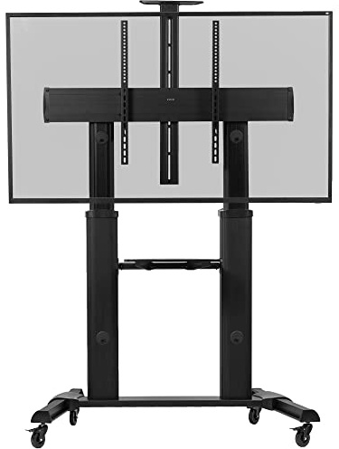 VIVO Aluminum Mobile TV Cart for 32 to 100 inch Screens up to 100kg, LCD LED OLED 4K Smart Flat and Curved Panels, Heavy Duty Stand, Shelf, Wheels, Max VESA 1000x600, Black, STAND-TV22B