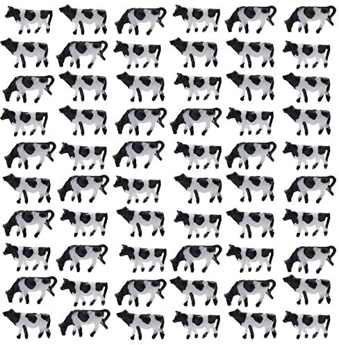 URPIZY 60Pcs N Scale Kühe Modell, Bauernhof Tiere Figur Spielzeug Set, 1:150 Modelleisenbahn Bemalte Bauernhof Tiere Modell Szene für Modelleisenbahn Landschaft Layout Miniaturlandschaft